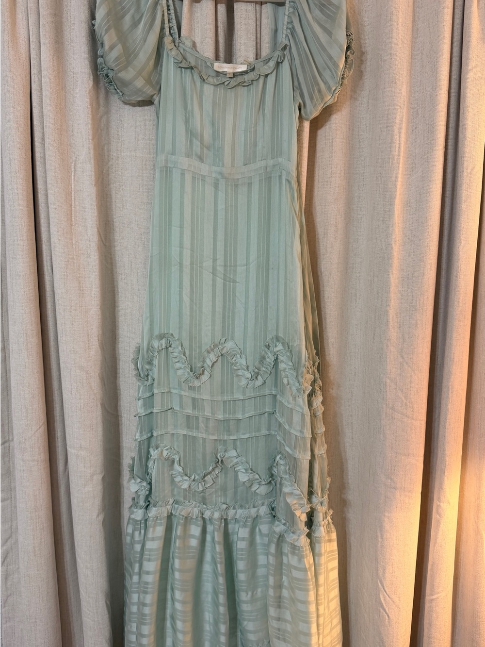 LoveShackFancy Mint Green Ruffled Maxi Dress